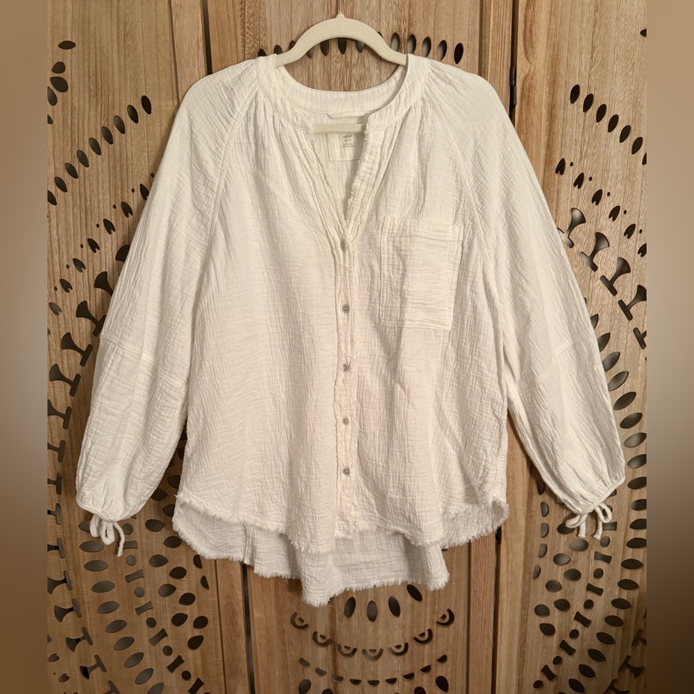 White Textured Button-Down Shirt - Lightweight Women’s Top